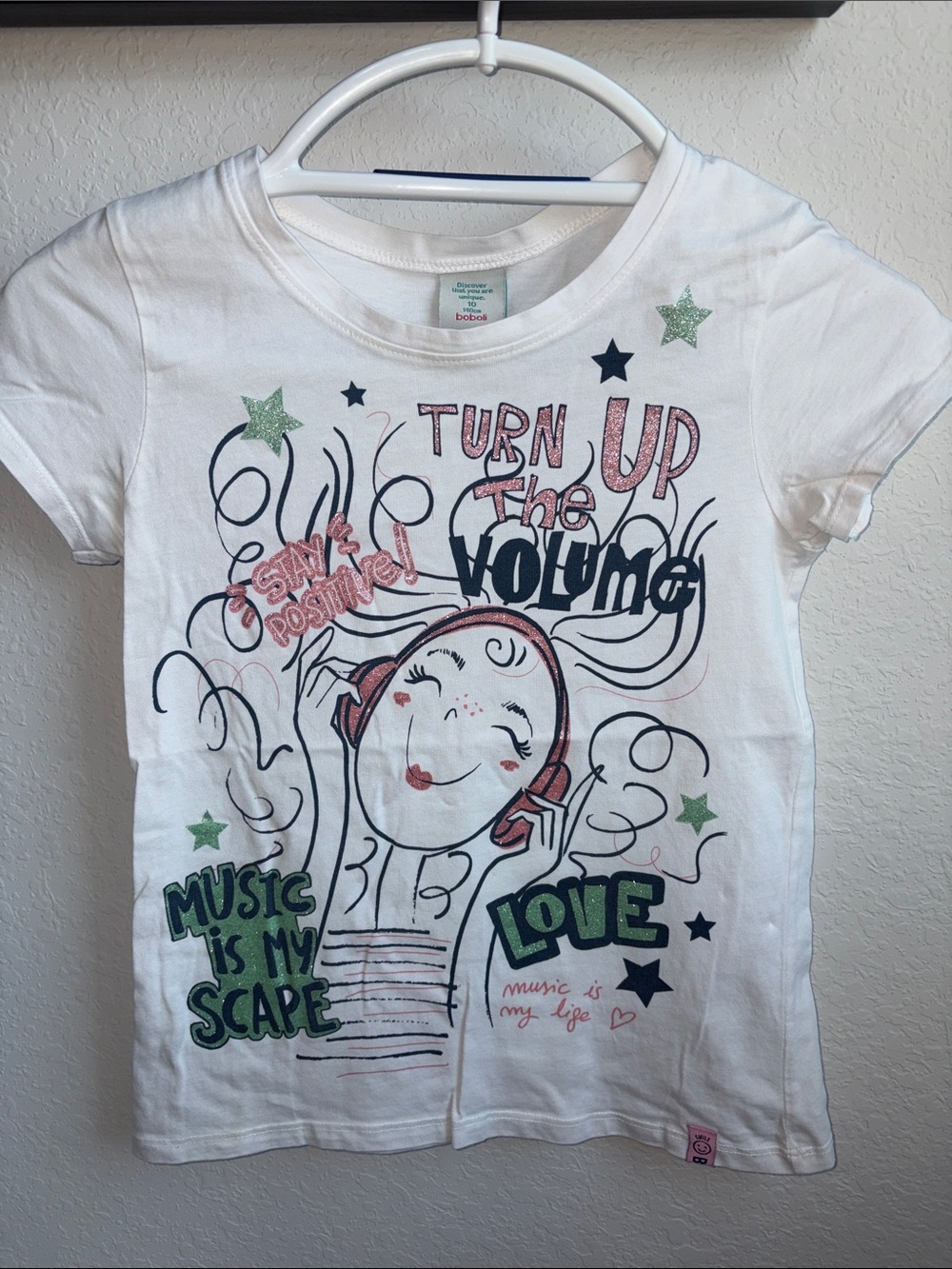 Kids White 'Turn Up The Volume' Graphic Tee